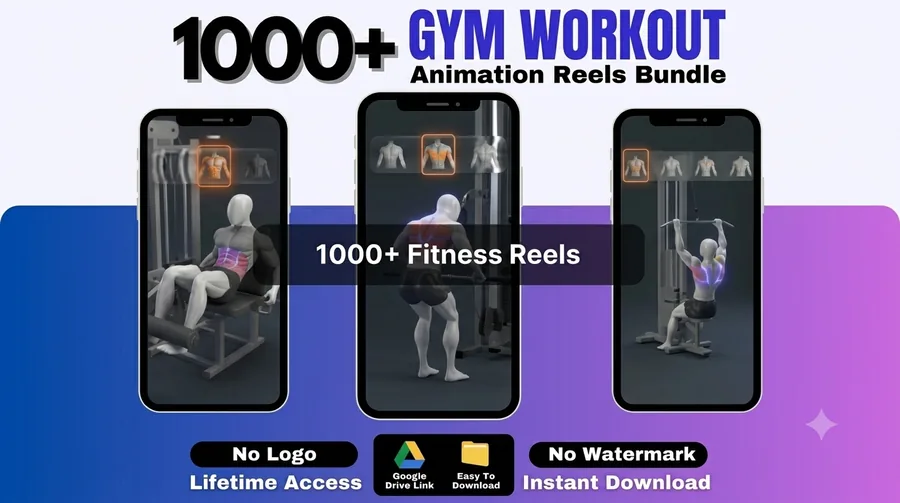 1000+ Gym Workout Animation Reels Bundle phone mockups